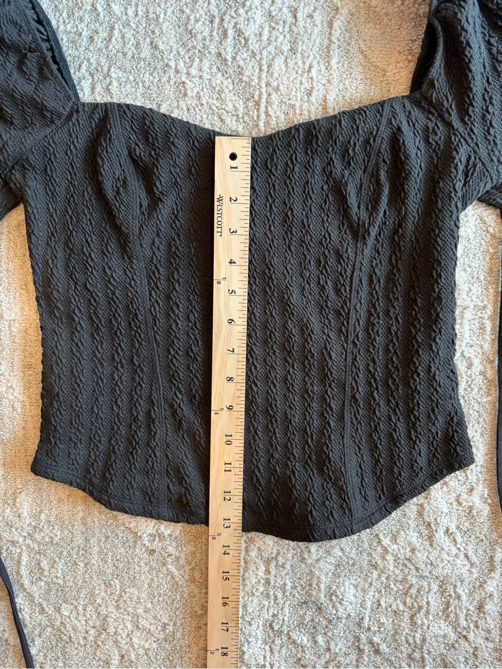 Free People Brittany Top Black Puff Sleeve Square Neck Tie Back Size L
